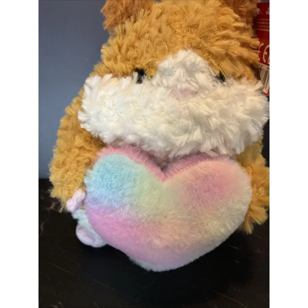Russ Plush Hamster Holding Rainbow Heart Stuffed Animal Toy Valentines Gift